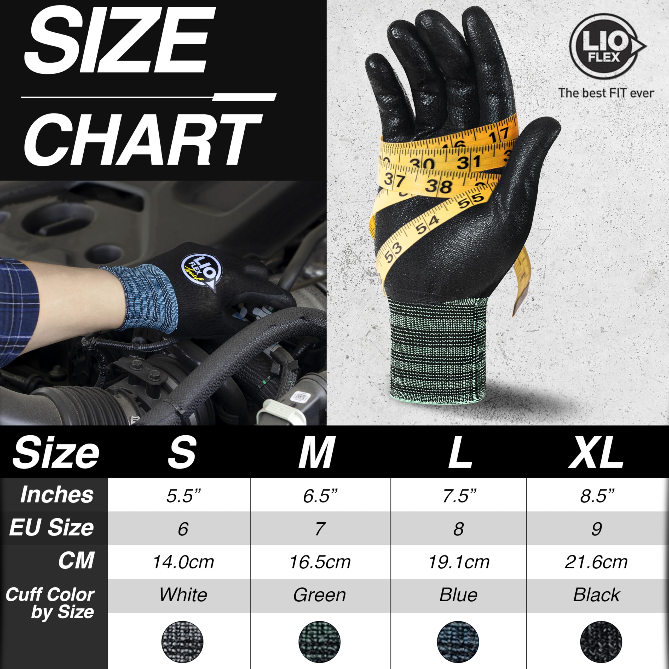 Guantes de trabajo de seguridad, 3 pares, guantes de trabajo de punto sin costuras con capacidad para pantalla táctil, agarre firme, alta destreza y ajuste cómodo, guantes de trabajo para