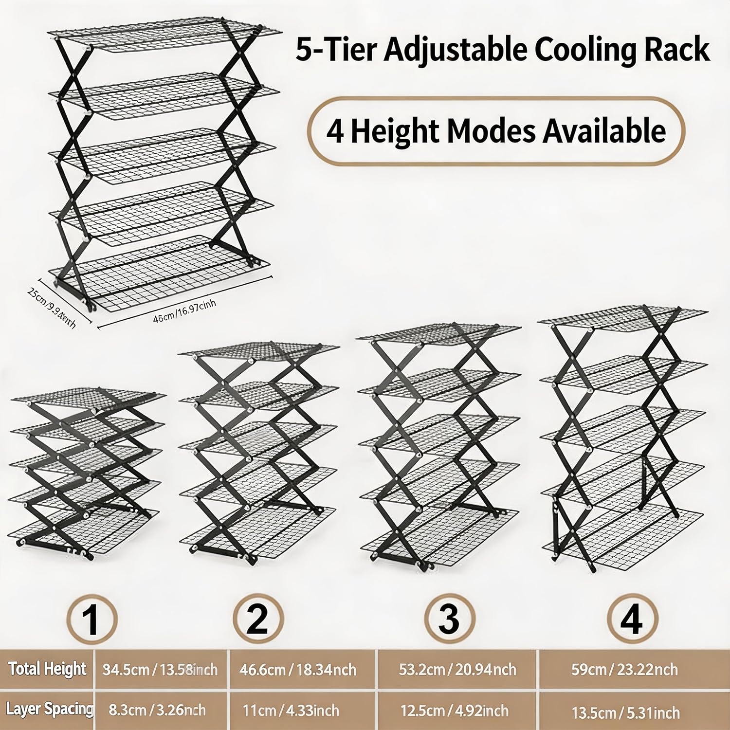 5-Tier Stackable Baking and Cooling Rack for Cookies and Bread