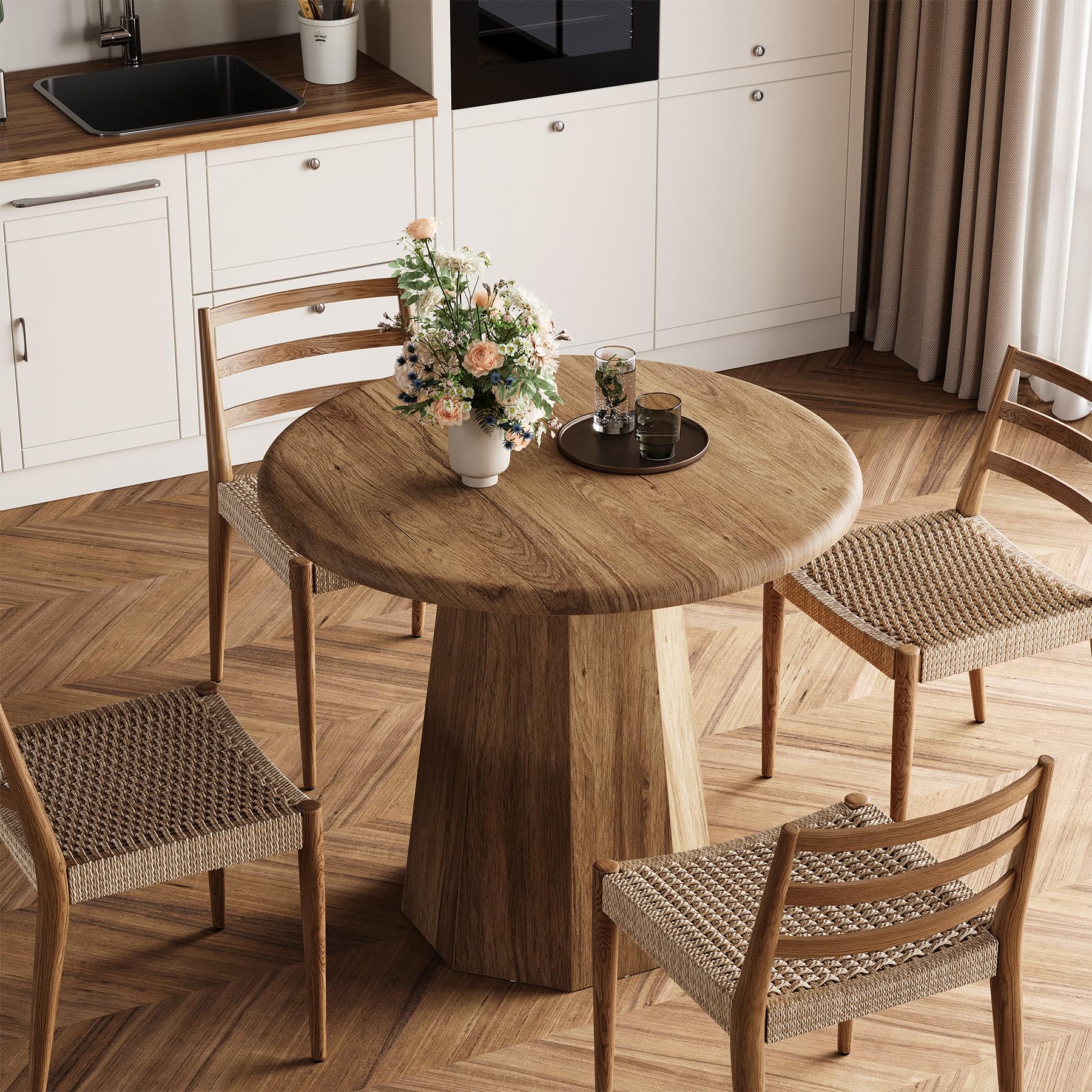 Tribesigns Mesa de Comedor Redonda pequeña para 2-4 Personas, Mesa de Cocina de 80 cm con Base Octogonal para Comedor, salón, marrón (Solo Mesa).