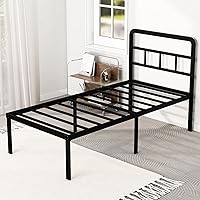 Vista 1 de Marcos de cama individual con cabecera de 18 pulgadas, plataforma metálica, base de colchón de listones de acero resistente, no requiere somier