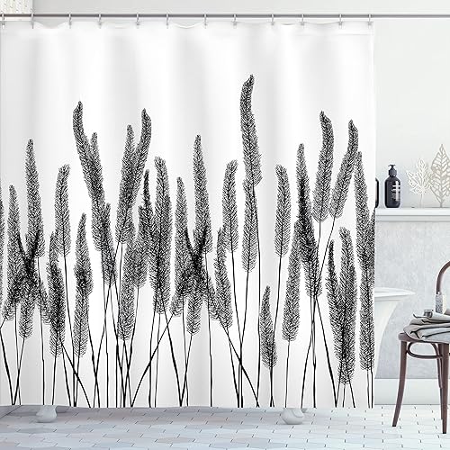 Miniatura 116 de Ambesonne Cortina de ducha hawaiana, diseño de hibisco hawaiano tropical, silueta de niña, tabla de surf, impresión de arte retro, juego de Fucsia