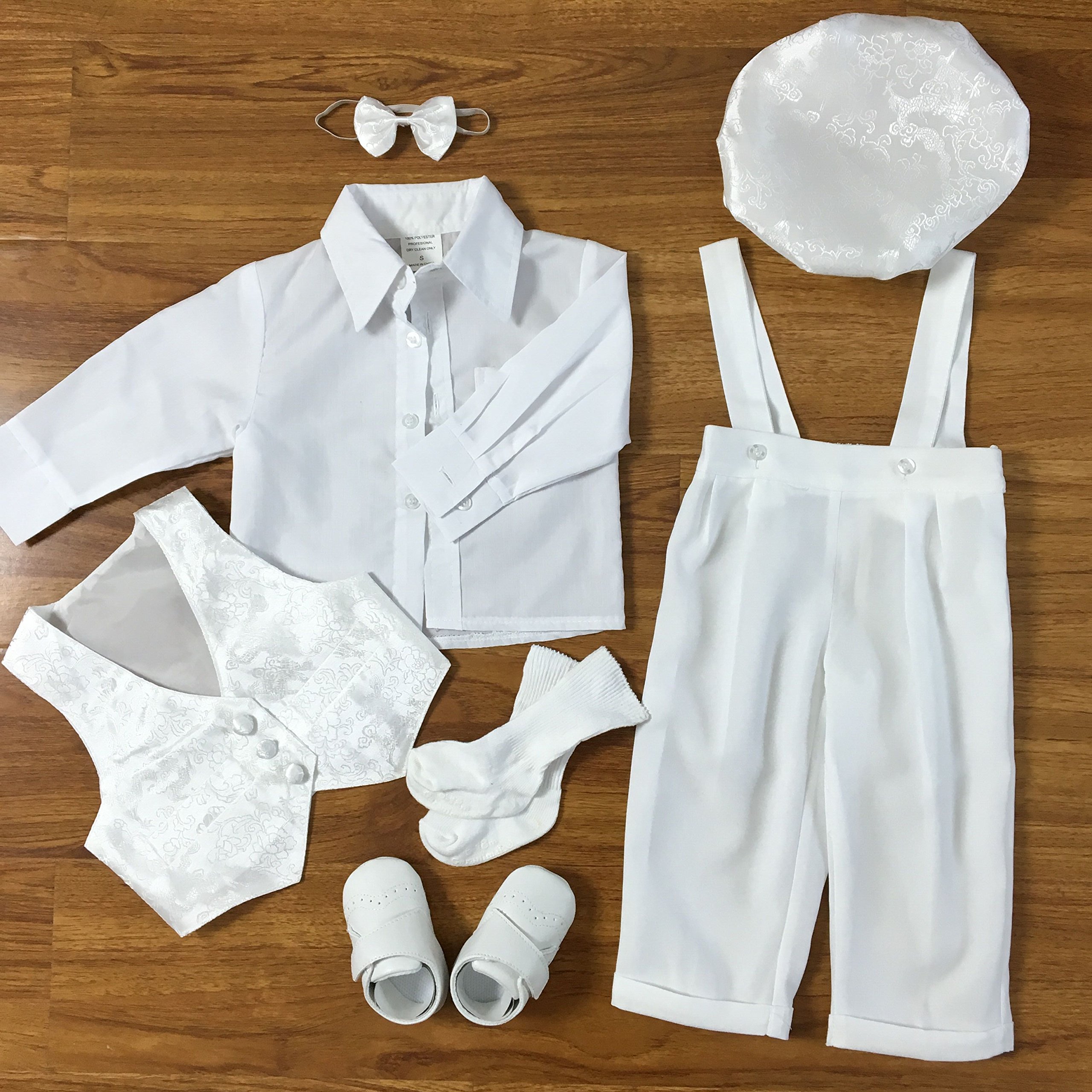 Traje para bautizo, 6 piezas, 100 % algodón, para bebé, con chaleco de jacquard 85a blanco blanco Talla:S(0-6 months)