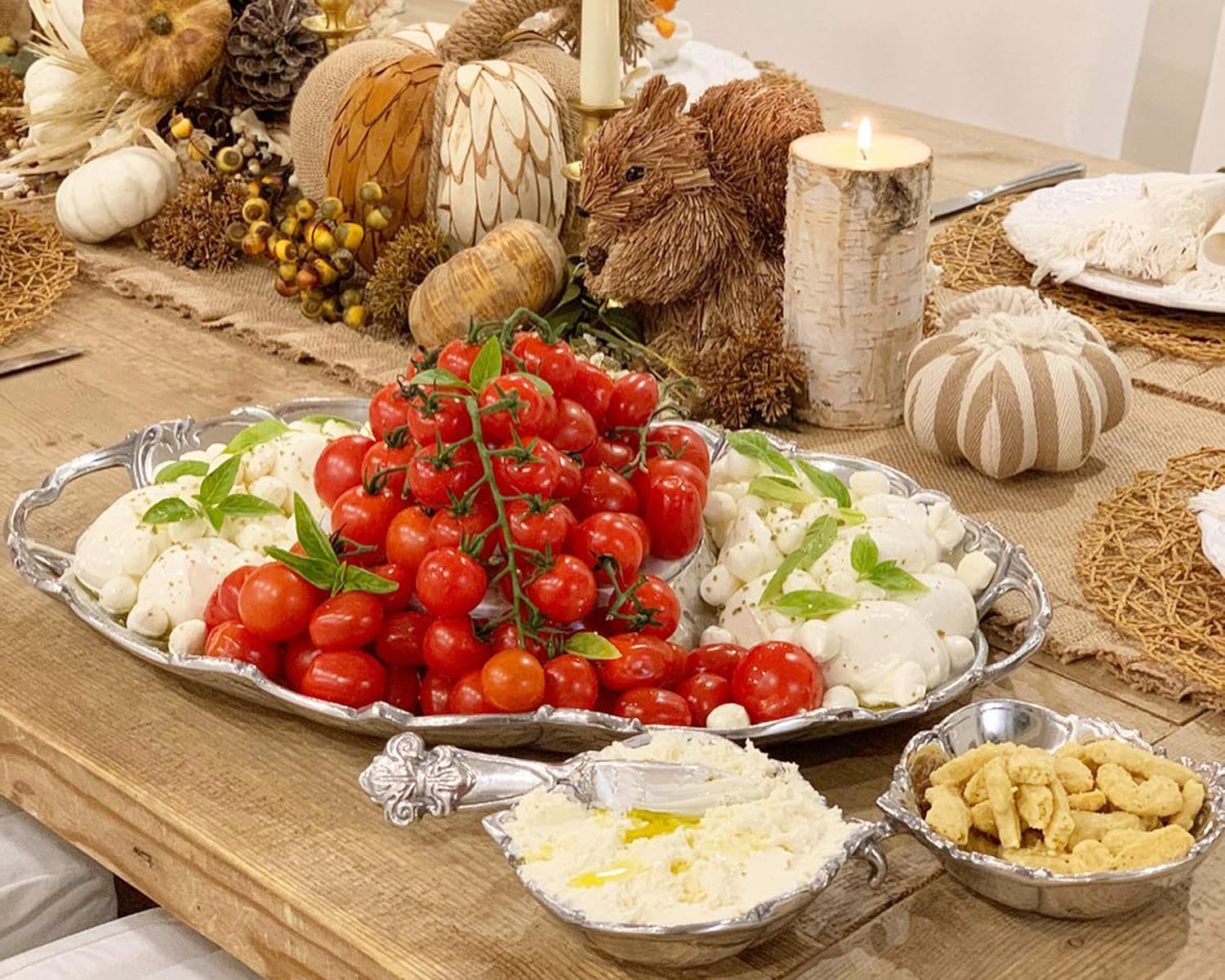 Arthur Court Designs Aluminum Fleur-De-Lis 5-Piece Entertainment Cheese Chip and Dip - Two Bowls, Spreader, Marble, Tray 20 inch x 13 inch