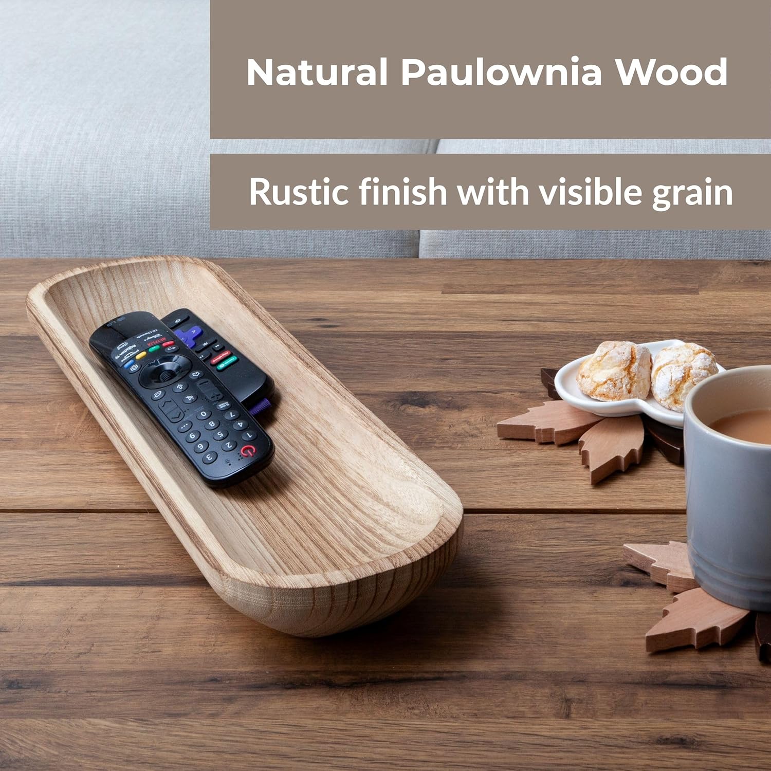 17.5" Hand Carved Wooden Dough Bowl – Rustic Farmhouse Table Centerpiece, Real Wood Decorative Tray for Kitchen, Coffee Table & Home Decor Mothers Day Gift