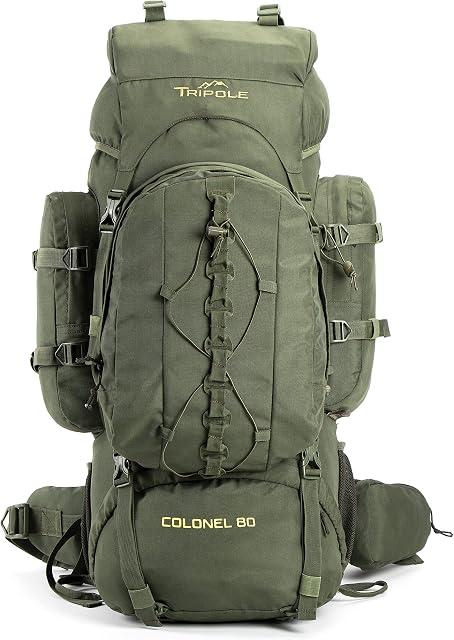Tripole Colonel 80 litres Rucksack + Detachable Day Pack, Army Green
