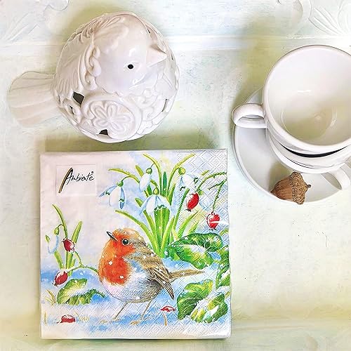 Miniatura 7 de Servilletas navideñas de 20 unidades de 13 x 13 pulgadas para Decoupage – Servilletas de papel de pájaro de invierno para otoño y Acción de Gracias