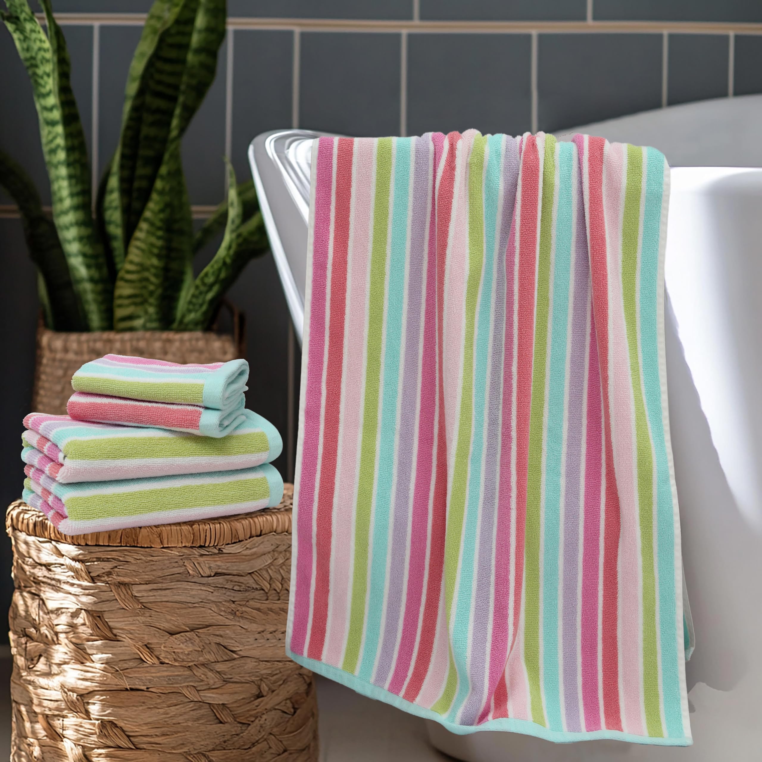 Original Kids 6-Piece Kids Towel Set - Pink Stripes -2 Original Kids 6-Piece Kids Towel Set - Pink Stripes -2