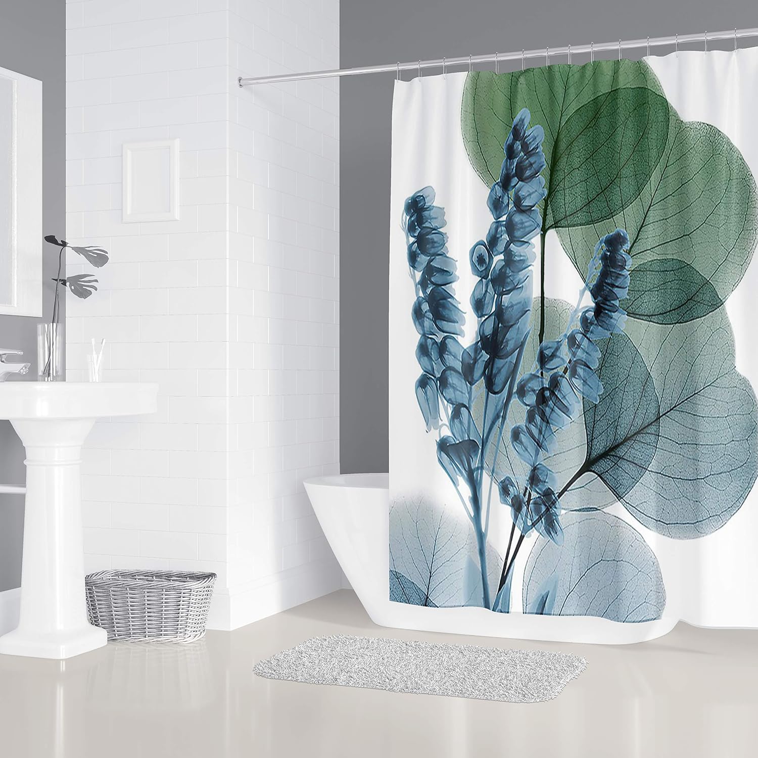 M&W DasDesign Shower Curtain Natural Plants Bathroom Green Textile Curtain Anti-Mould Effect Flowers Washable Shower Curtain Leaves Blurred Style Including 12 C-Rings Weight Bottom 180 x 200 cm (W x - Image 3