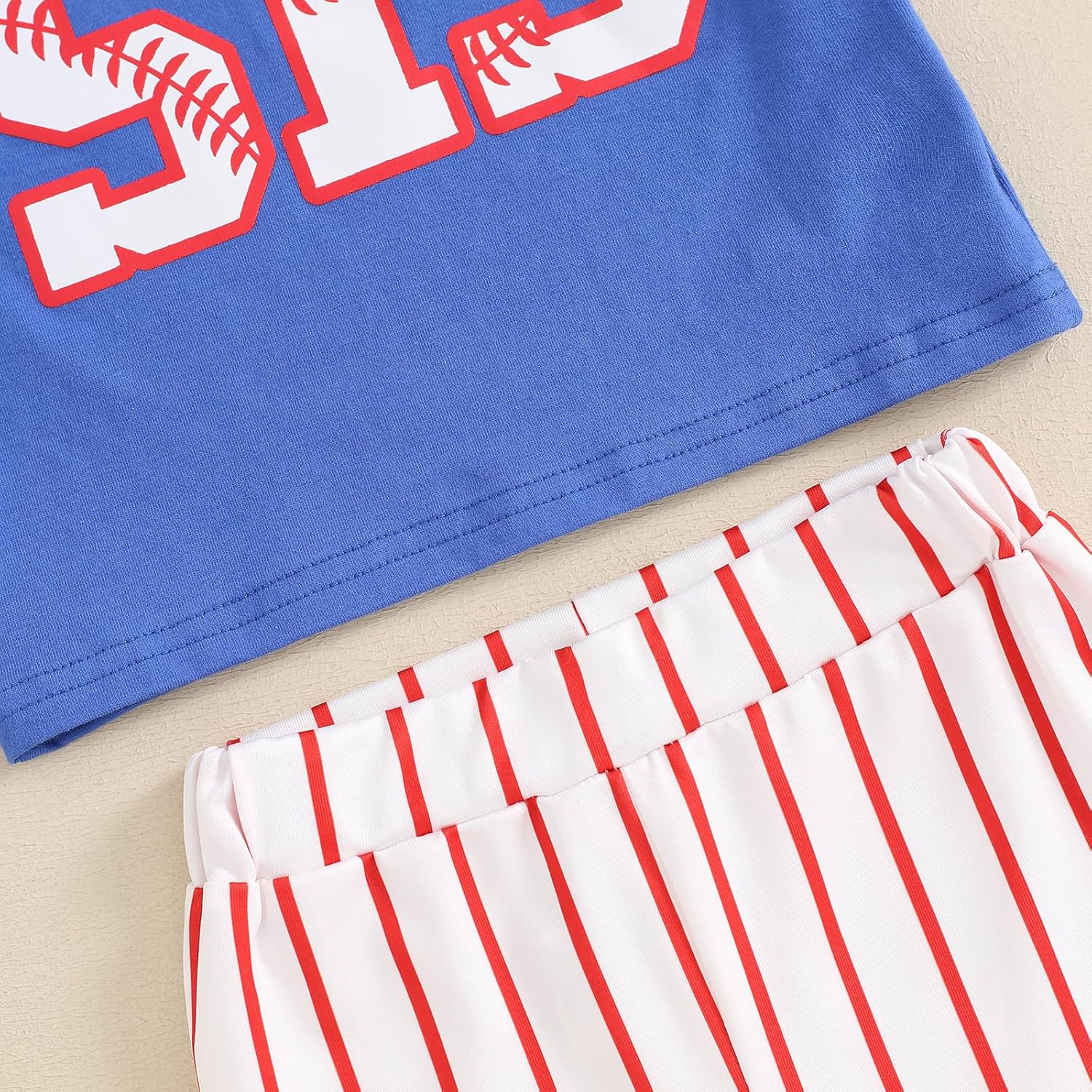 BULINGNA 2Pcs Toddler Baby Girl Summer Baseball Outfit Set Short Sleeve Baseball Sis T-Shirt Top and Striped Flare Pants - Image 6