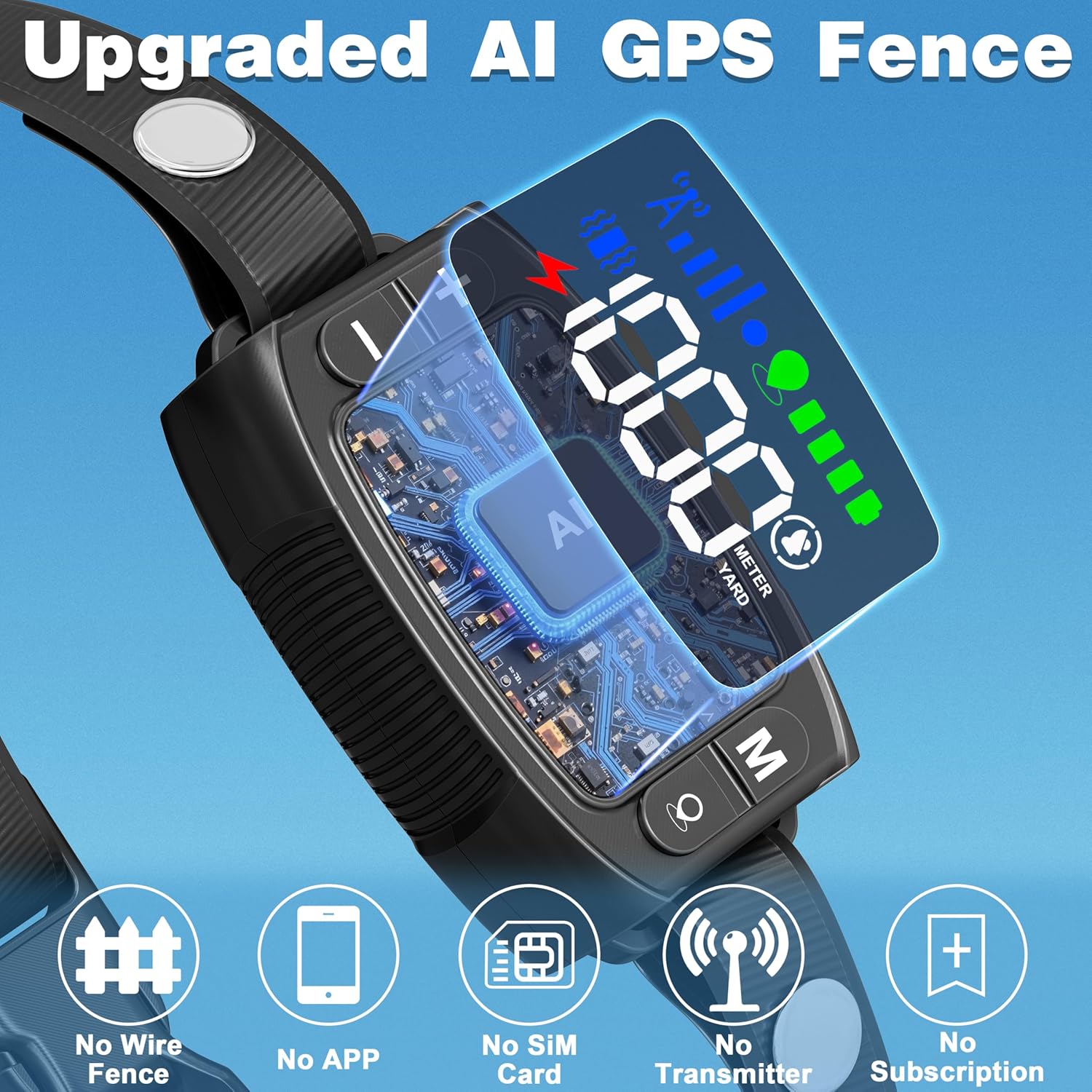 GPS Wireless Dog Fence System, Rechargeable Electric Fence for Dogs, IPX6 Waterproof Collar, Adjustable Warning, 33Yd-1000Yd Range, Pet Safe Outdoor Containment for Most Breeds