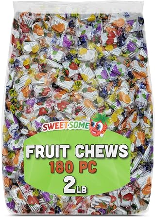 Sweetsome Bulk Assorted Fruit Chews Soft, Chewy Candy in Mixed Fruit Flavors Individually Wrapped, Perfect for Parties, Offices & Candy Buffets 2 lbs Approx 180 Pcs