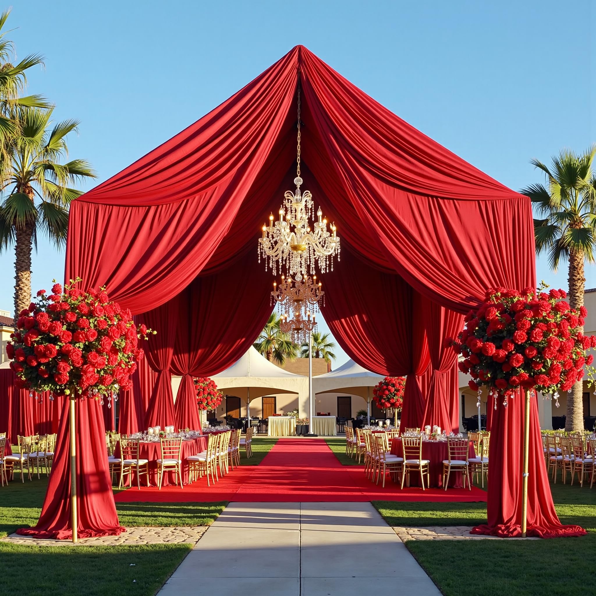 Lot de 4 rideaux de plafond infroissables en tissu pour cérémonie de mariage, fête d'anniversaire avec passe-tringle, 6,1 x 6,1 m, rouge