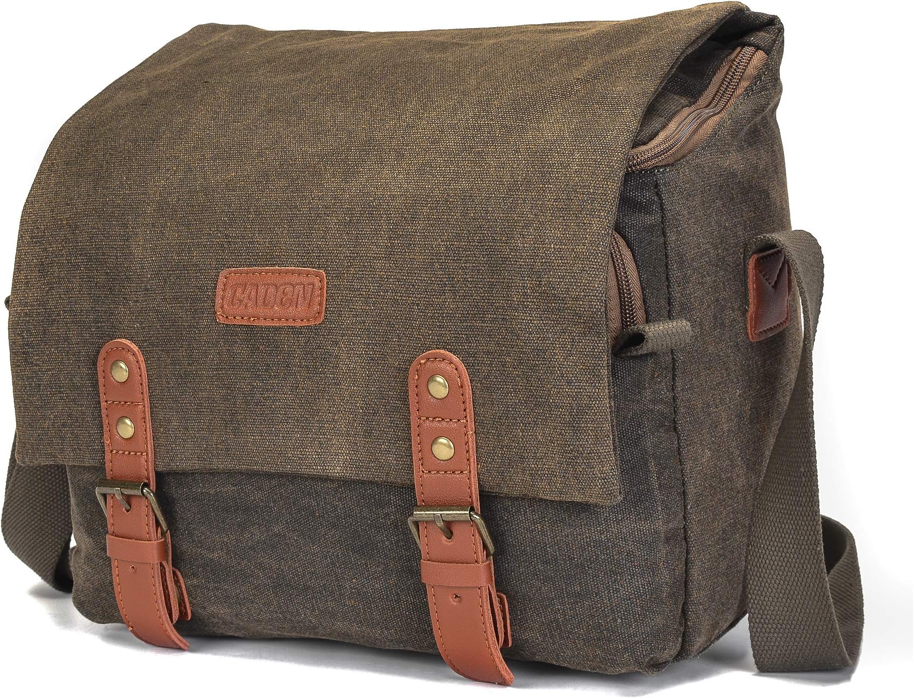 CADeN Camera Bag Case Canvas Leather Trim Compatible for Nikon, Canon, Sony SLR/DSLR Mirrorless Camera and Lenses Waterproof, Camera Shoulder Messenger Bag (Large 1.0 Brown)