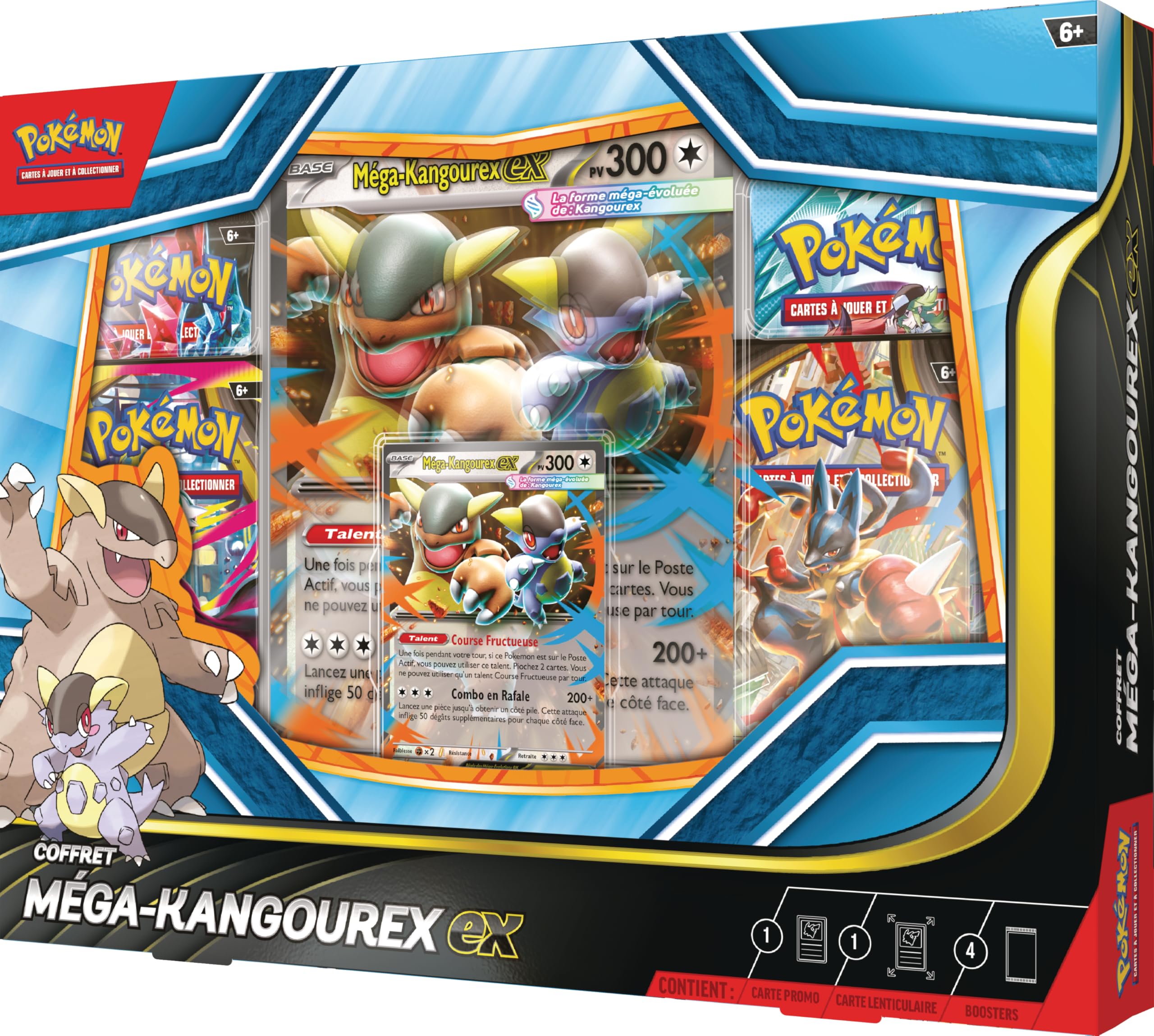 Pokémon : Coffret Méga-Kangourex-ex (1 Carte Promo Brillante, 1 Carte Promo Grand Format lenticulaire et 4 boosters) du JCC Pokémon