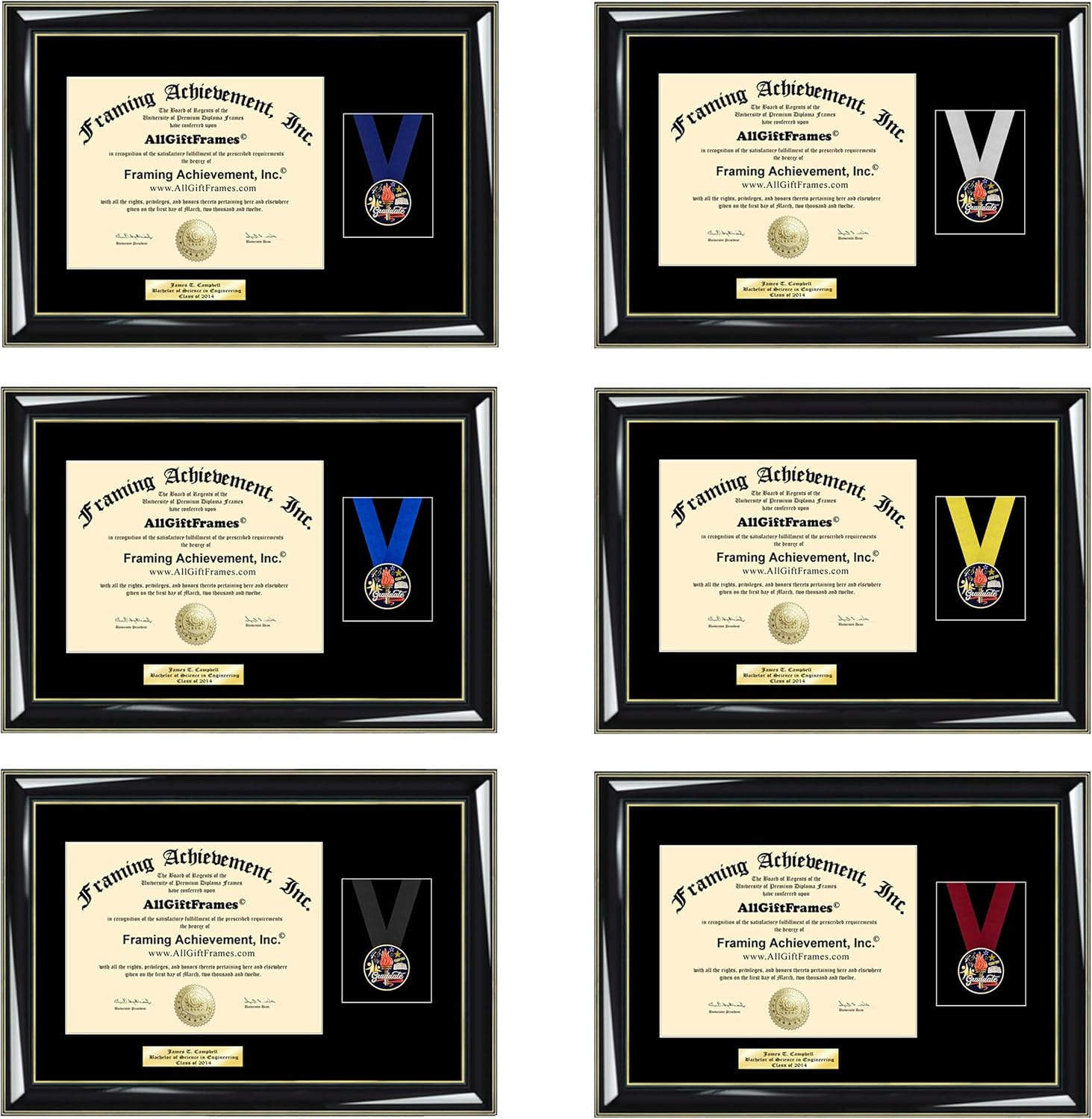 AllGiftFrames Engrave Custom Plaque Diploma Frame Academic Graduation Medal Graduate School Metal Box Ribbon College Wooden University Gift Present Majestic Black Gold Lip