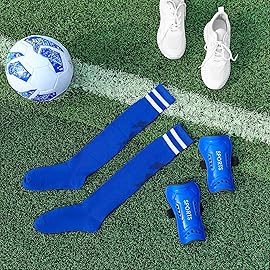 Syhood Soccer Shin Guards and Socks for Toddler Kids Youth, Lightweight Soccer Shin Pads Protective Defender Gear for 3-5, 5-10, 10-15 Years Old Children Teen Boys Girls Sports Game(S Size,Blue)