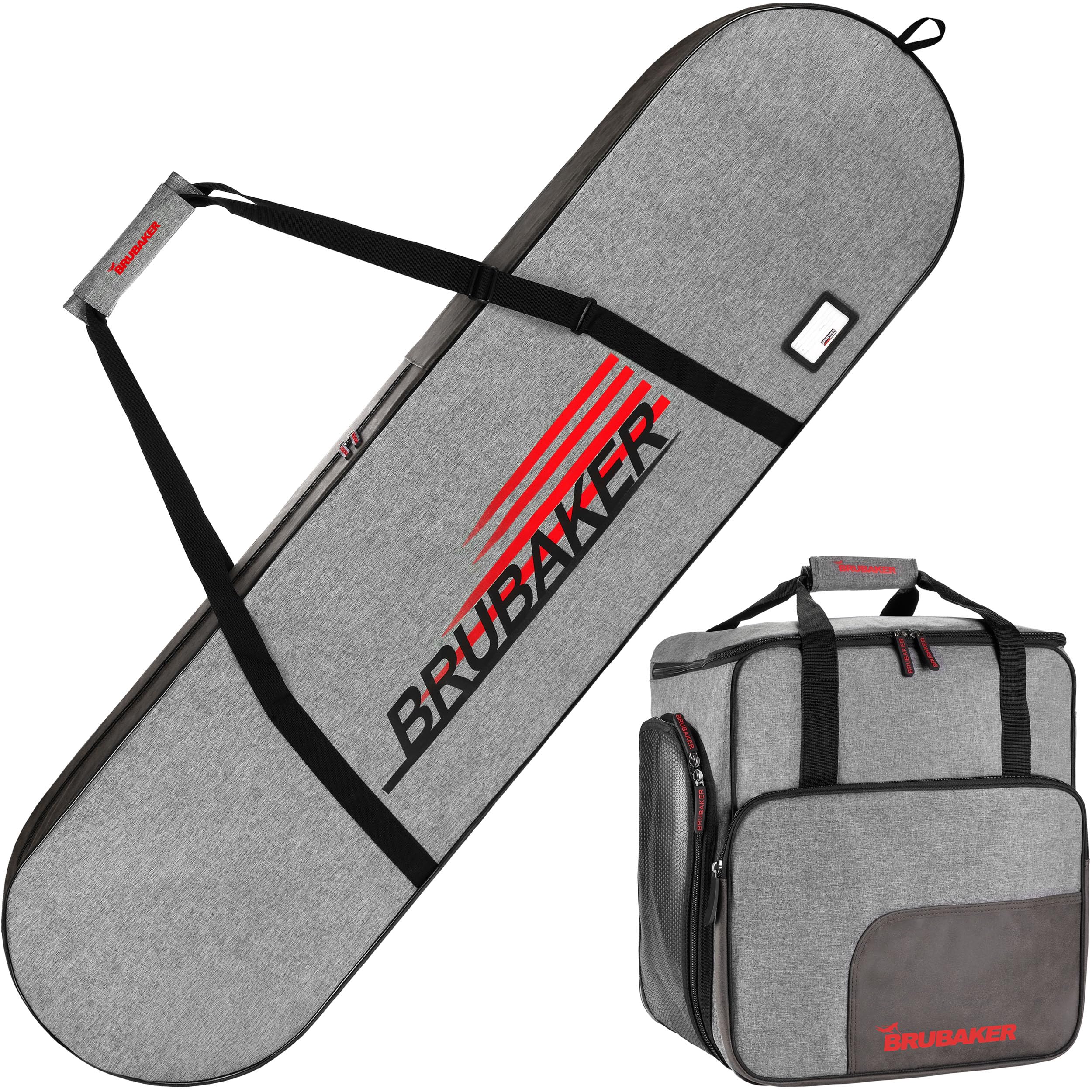 BRUBAKER Snowboardtaschen Kombi Set - Velocity Performance - Snowboard Tasche mit Stiefeltasche - Snowboardbag und Snowboardschuhtasche mit Helmfach - Schwarz und Grau
