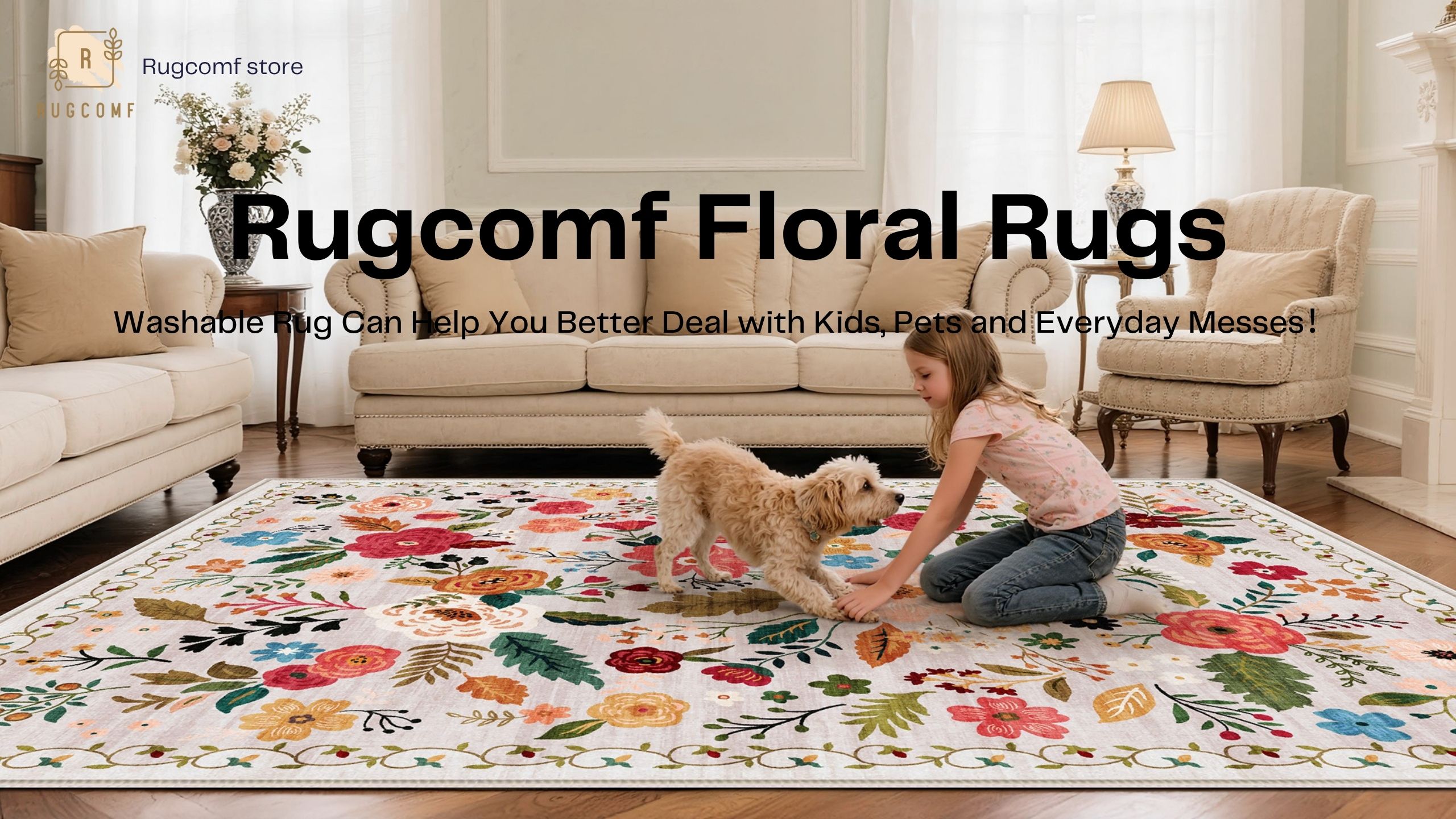 Amazon.com: Rugcomf Area Rug 5x7 Washable, Beige | Floral Non Slip