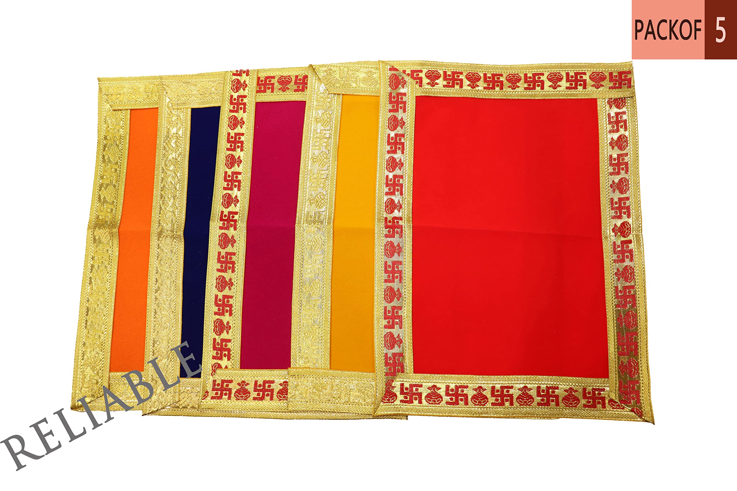 Reliable Multicolour Puja Assan Velvet Puja Cloth/Puja Aasan/Puja Chowki Assan Plain Velvet Puja Altar Cloth for Pooja Home Mandir, Temple and Pooja Ghar Size - 10 * 13 Inch (Pack of 5) - Image 2 thumbnail