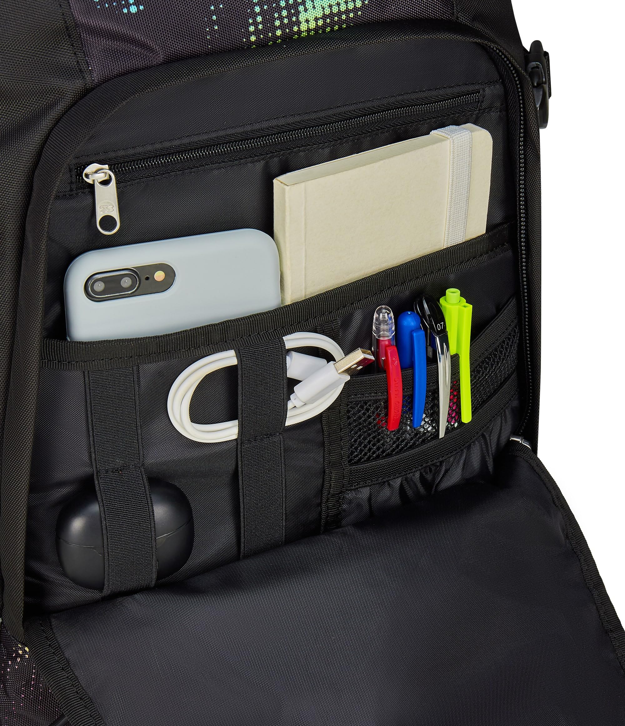 Seven Zaino Scuola Ergonomico Updown Twice, Nero Fucsia, Con Schienale e Spallacci Regolabili, Organizzazione Interna, Tasca Borraccia, 27 L, Zaino Scuola Elementare e Media, Bambina