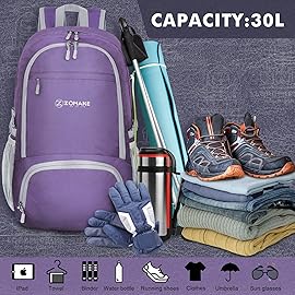 ZOMAKE Lightweight Packable Backpack 30L - Foldable Hiking Backpacks Water Resistant Compact Folding Daypack for Travel(Purple)