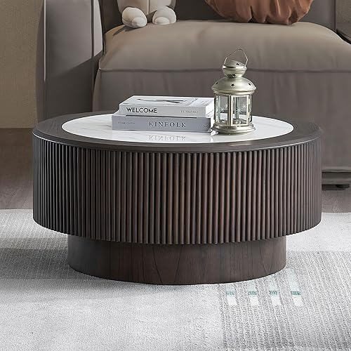 Miniatura 56 de kevinplus Mesa auxiliar negra para sala de estar, diseño de borde dorado inferior, negro y dorado (diámetro de 15.6 x 19.5 pulgadas) S1-negro y