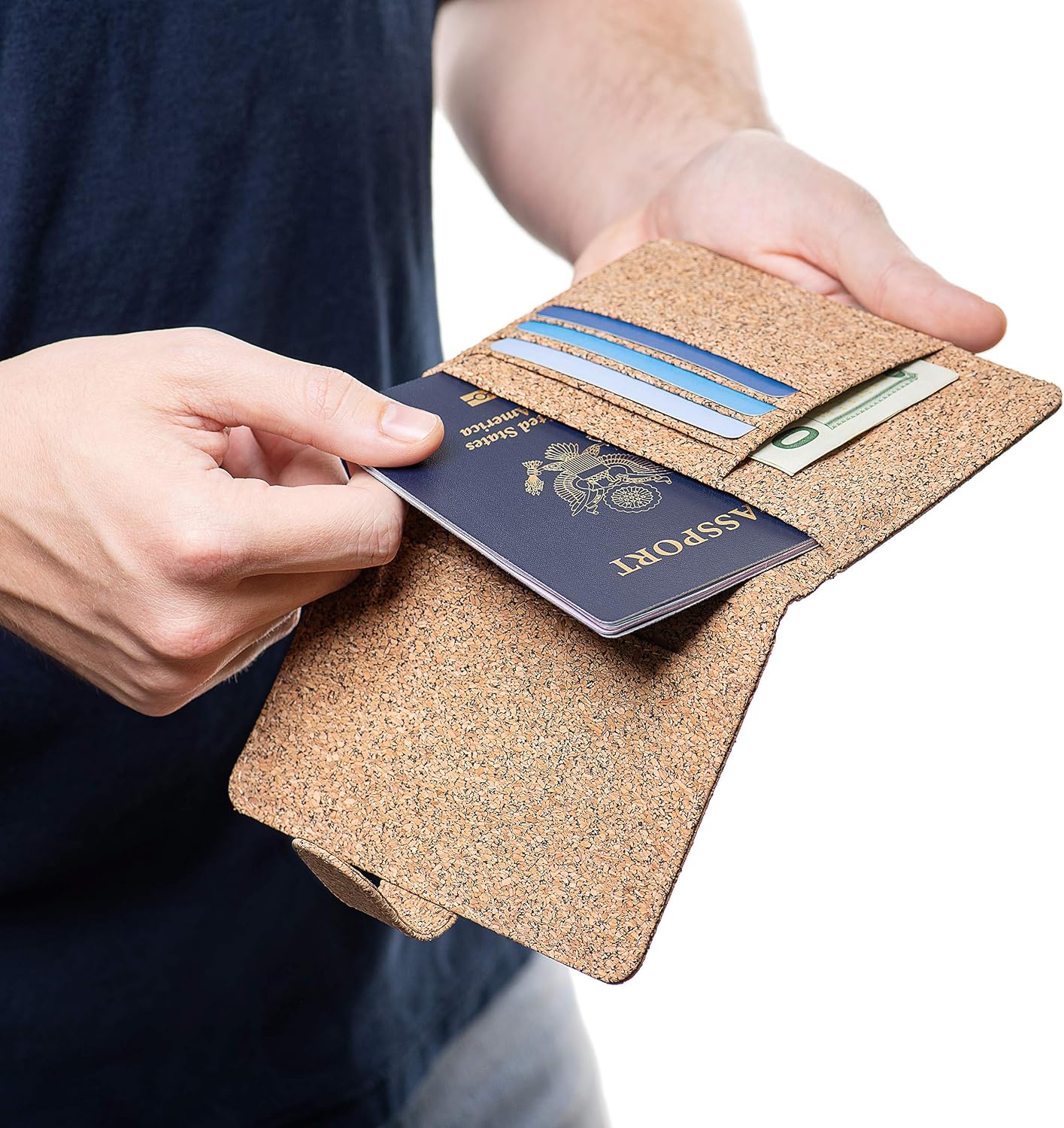 Natural Beautiful Soft Cork Vegan Passport Holder with RFID blocking to keep your passport and cards safe