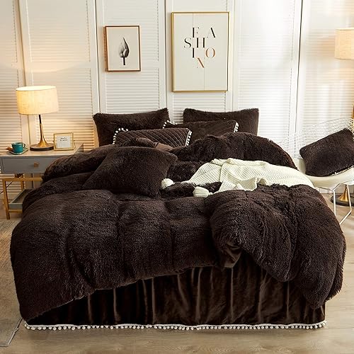 Miniatura 8 de LIFEREVO Juego de funda de edredón de felpa de lujo, suave terciopelo esponjoso (1 funda de edredón mullida de pelo sintético + 2 fundas de almohada