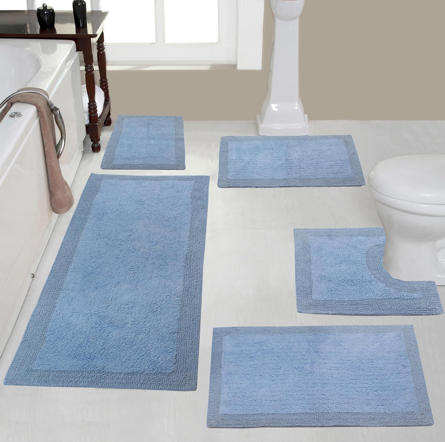 Home Weavers Luxury Collection 100 Reversible Cotton Bathroom Rugs Set Washable Rug Extra Soft and Absorbent Bath Rug