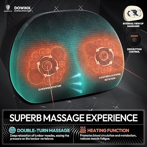 Miniatura 3 de Dowinx Silla de juegos de tela con soporte lumbar de masaje térmico, sillas de juego para adultos, silla de juego grande y alta con cojín de resorte