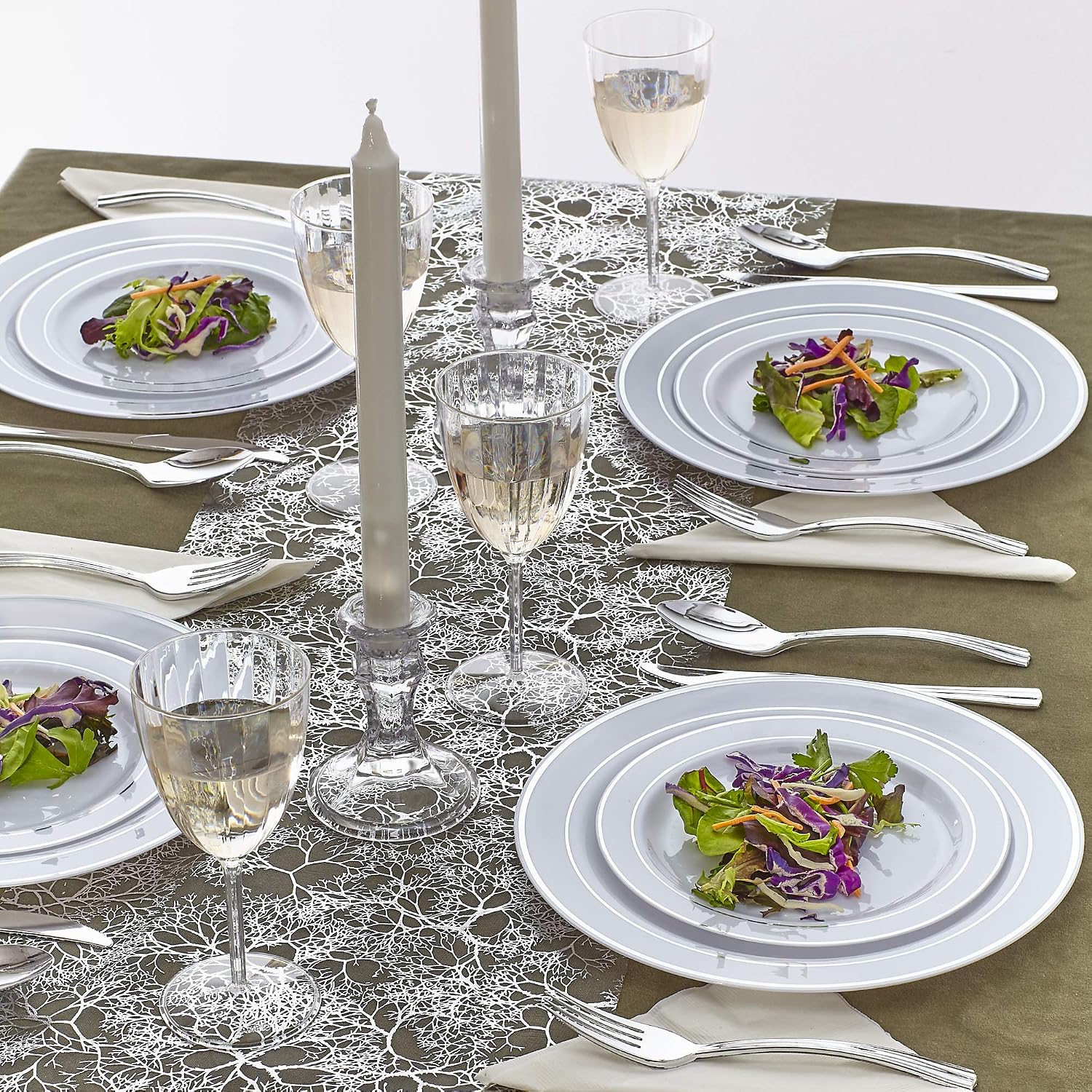 BRANCHES DESIGN TABLE RUNNERS | for Upscale Wedding and Dining | 12” X 108” | 3 pc (Shimmering Silver)