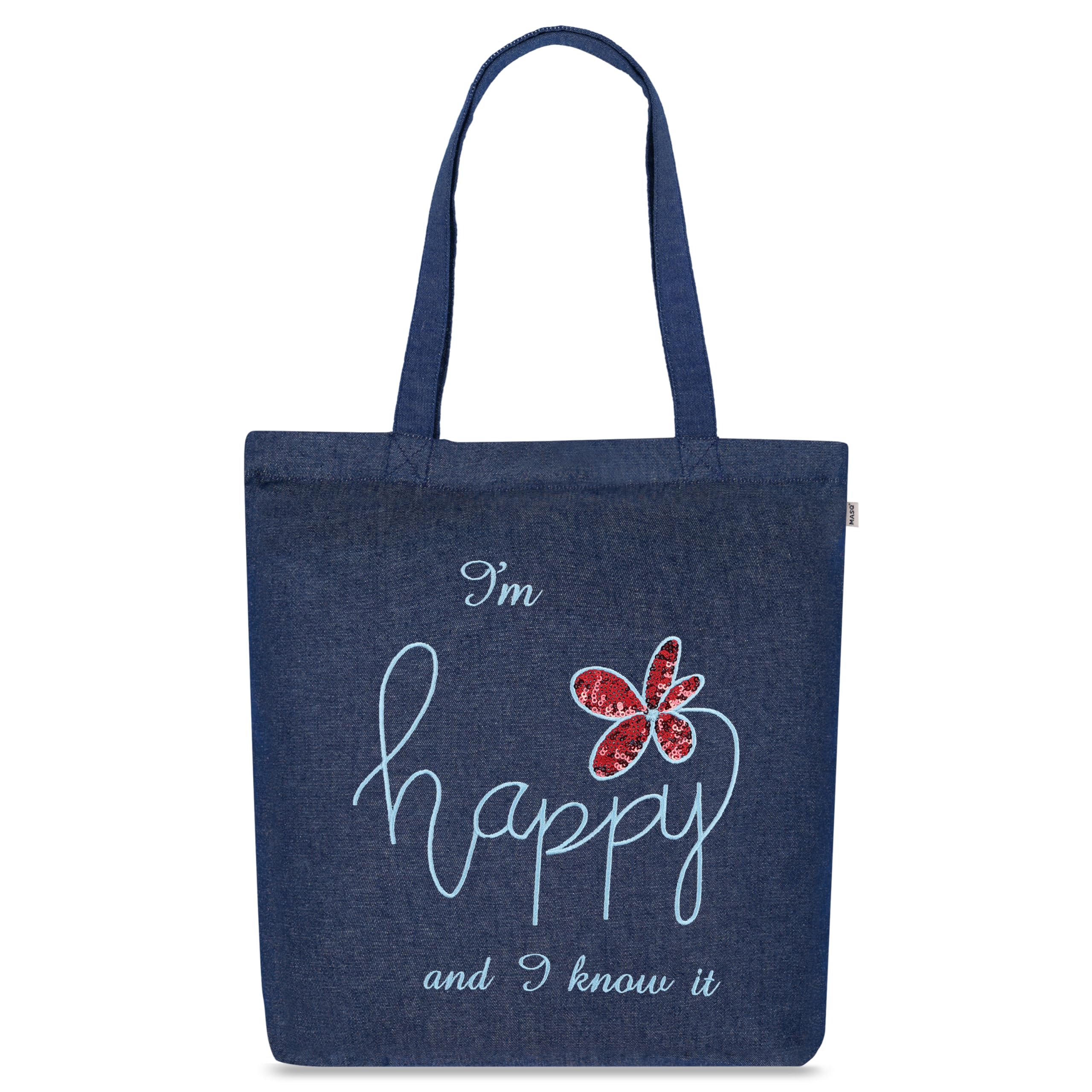 MASQ By Q-One Canvas Happy Embroidered Utility Tote Bags For Women With Zip, College Bag For Girls, 100% Organic Cotton Tote Bag For Traveling & Daily Use (B0CHJ3MRV2) Amazon Price History, Amazon Price Tracker