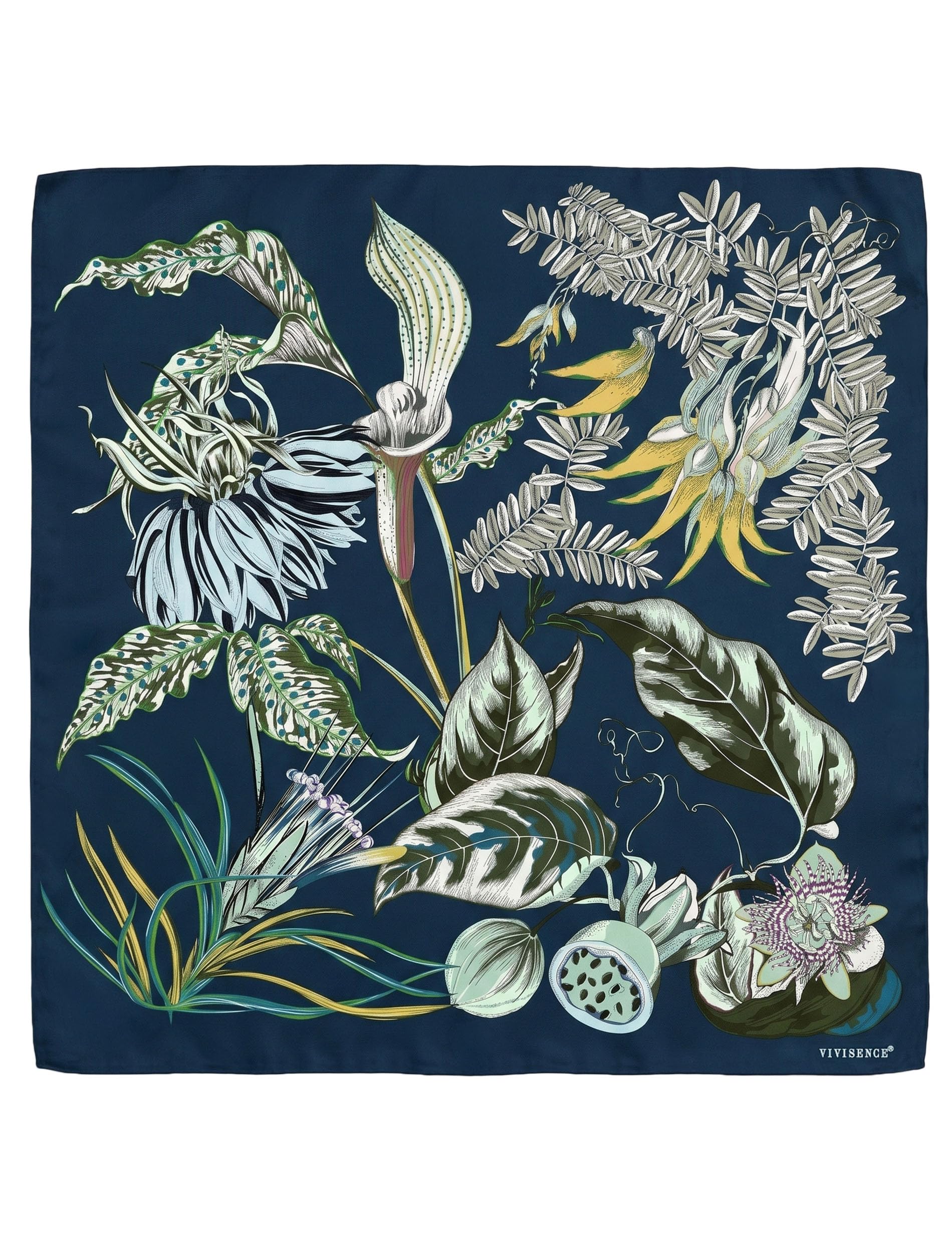 VIVISENCE Foulard En Soie Femme Carré 90X90 Cm Bords Roulottés Style Polyvalent