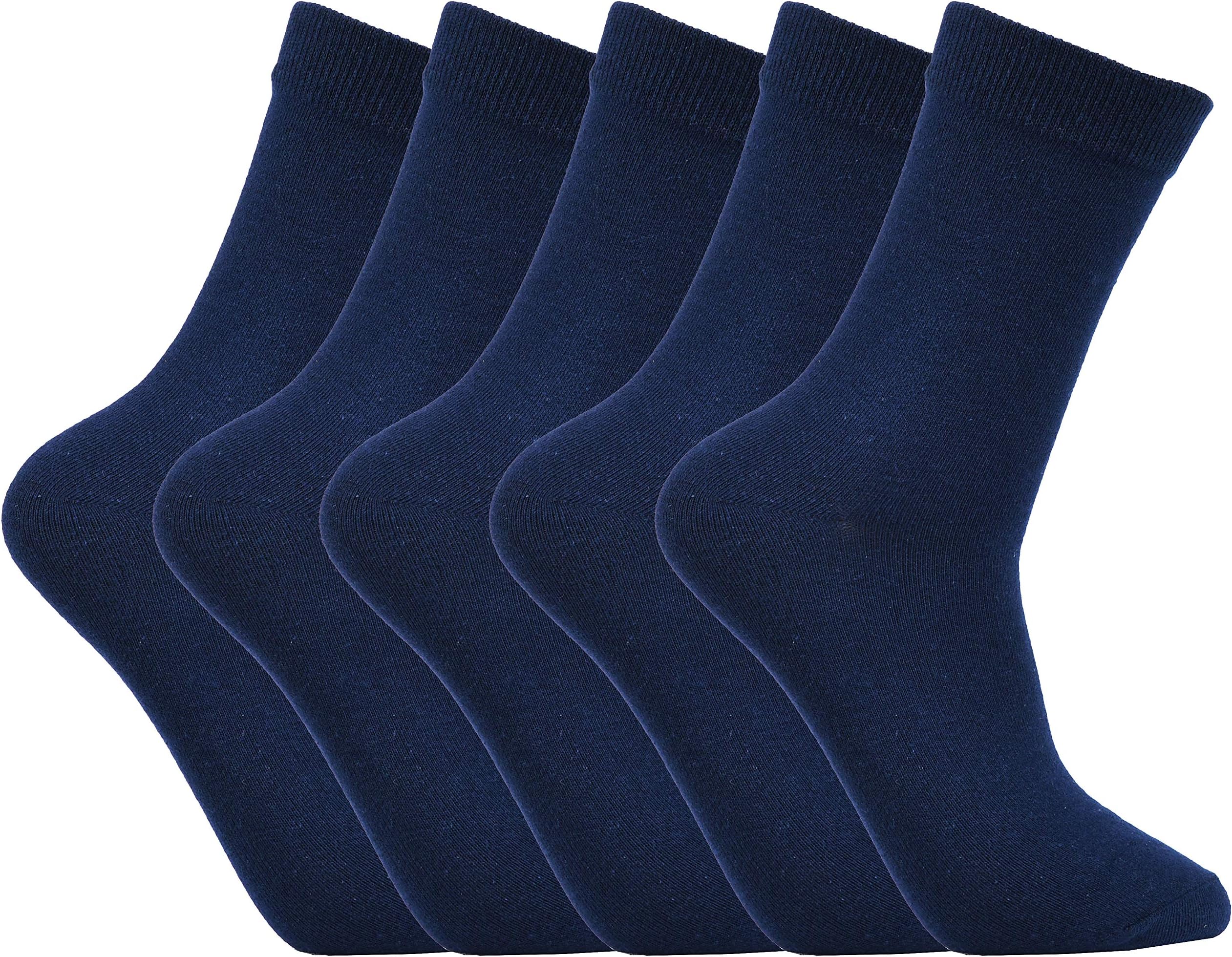 5 Pairs Finest Combed Cotton Smooth Seamless Toe Boys School Socks (3-16 Years), Black, Charcoal, Navy…