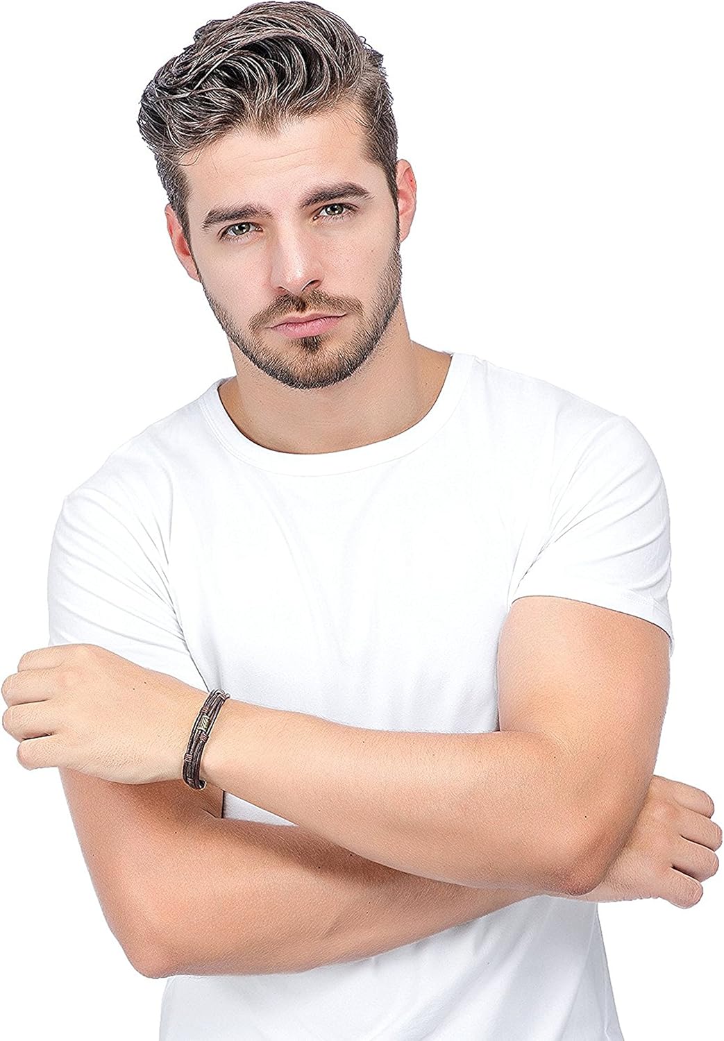 Jstyle Mens Vintage Leather Wrist Band Brown Rope Bracelet Bangle - Image 3