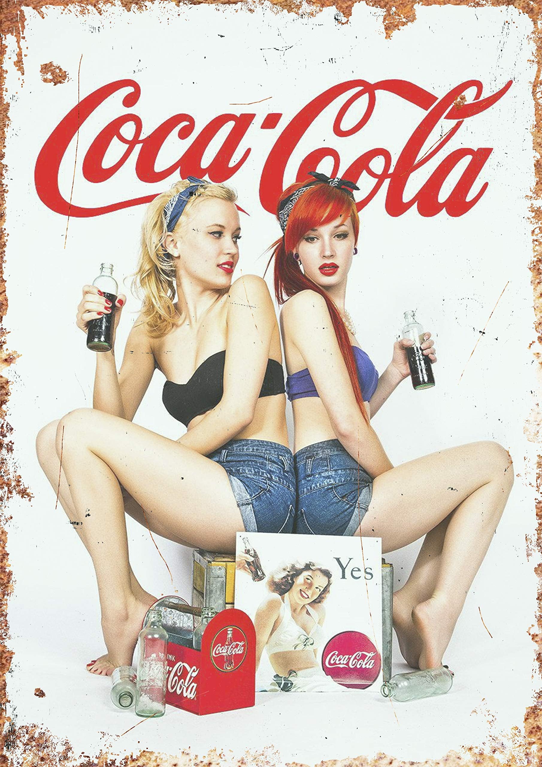 Coca Cola Vintage Wall Advertising Retro Metal Sign Plaque Kitchen Drink Pop UK 2 Girls (Size Small A5 (200x150mm))