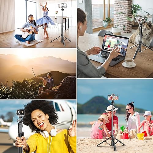 Vista 5 de 70.6" Phone Stand & Selfie Stick Tripod, Extendable Cell Stand with Remote and Phone Holder for Vlogging/Streaming, Compatible with iPhone Android