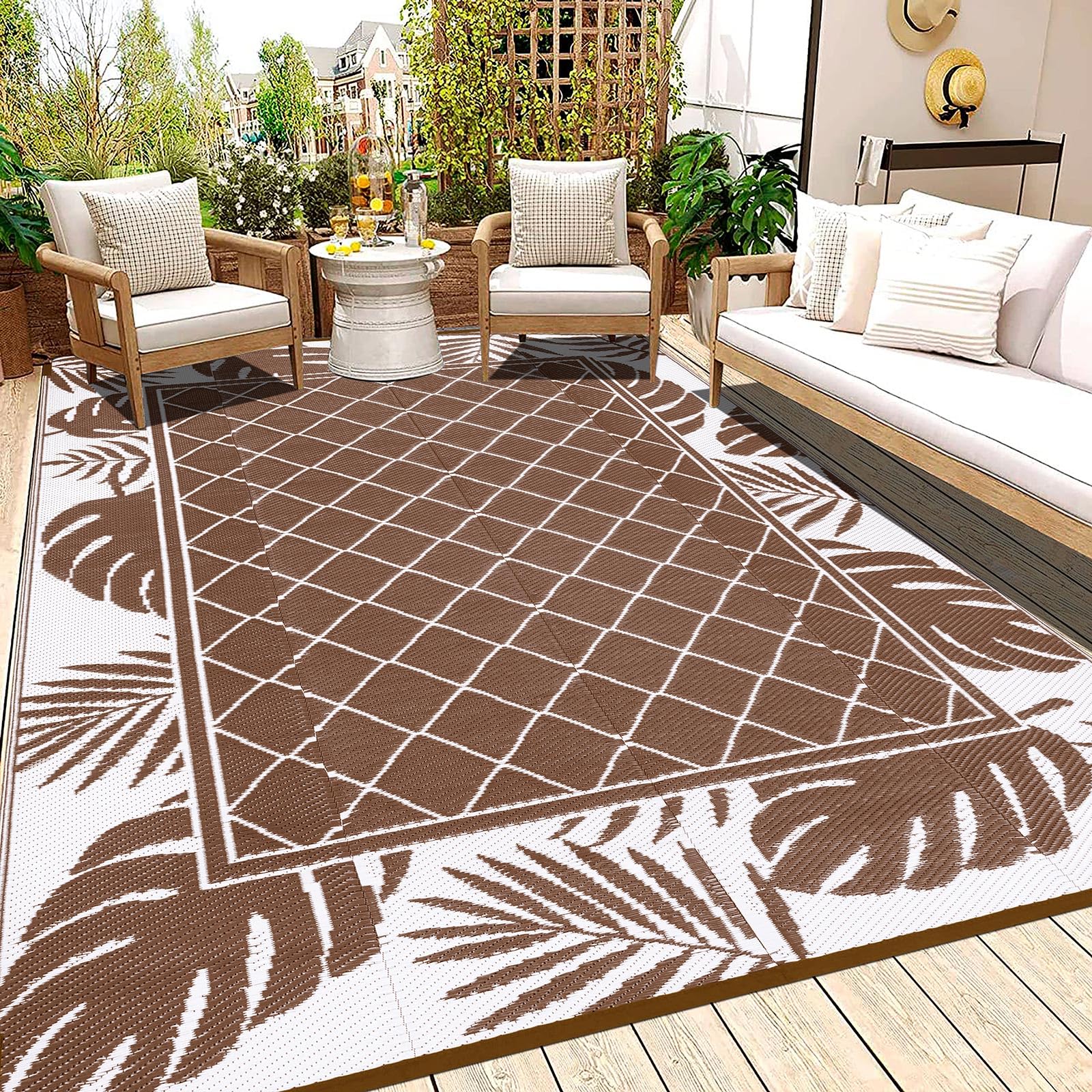 Ileading Outdoor Rug Carpet for Patio 6' x9' Waterproof Reversible Plastic Straw Rug Portable Outside Area Rug Camping Mat for Patio, Clearance,
