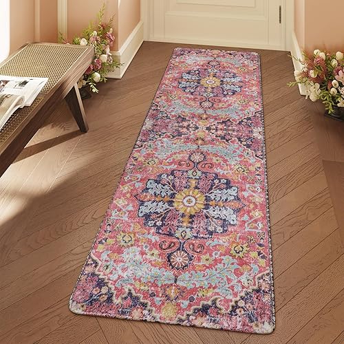 Miniatura 94 de Lahome Alfombra bohemia con medallón floral de 3 x 5 pies, suave, impresa, para baño, cocina, entrada, vestíbulo, vintage, antideslizante, lavable