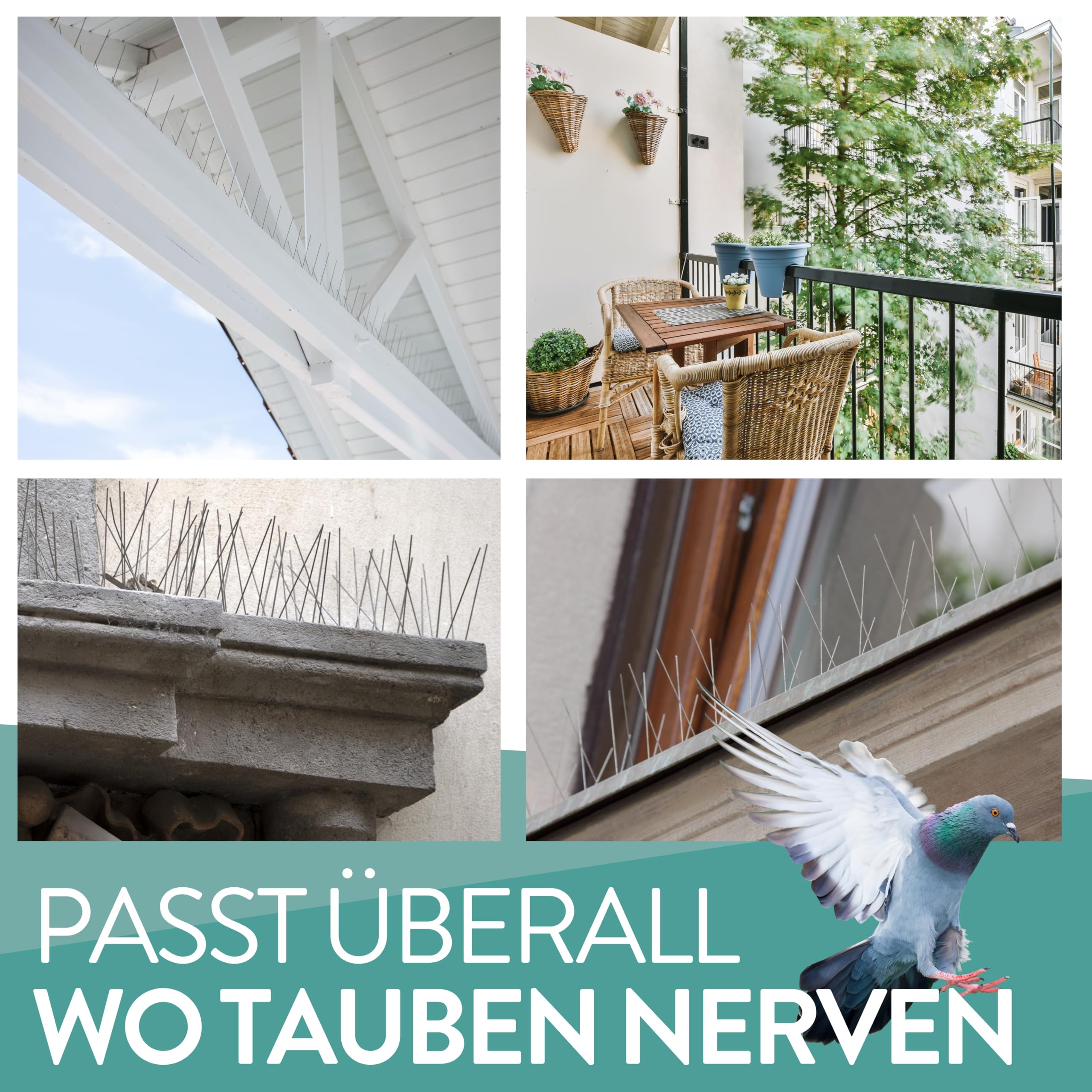 3 Meter Taubenabwehr Balkon Spikes vormontiert, Rostfreie Taubenschreck Vogelspikes, Vogelabwehr Spikes und Vogelschutz, Tierschutzkonformer Taubenschutz