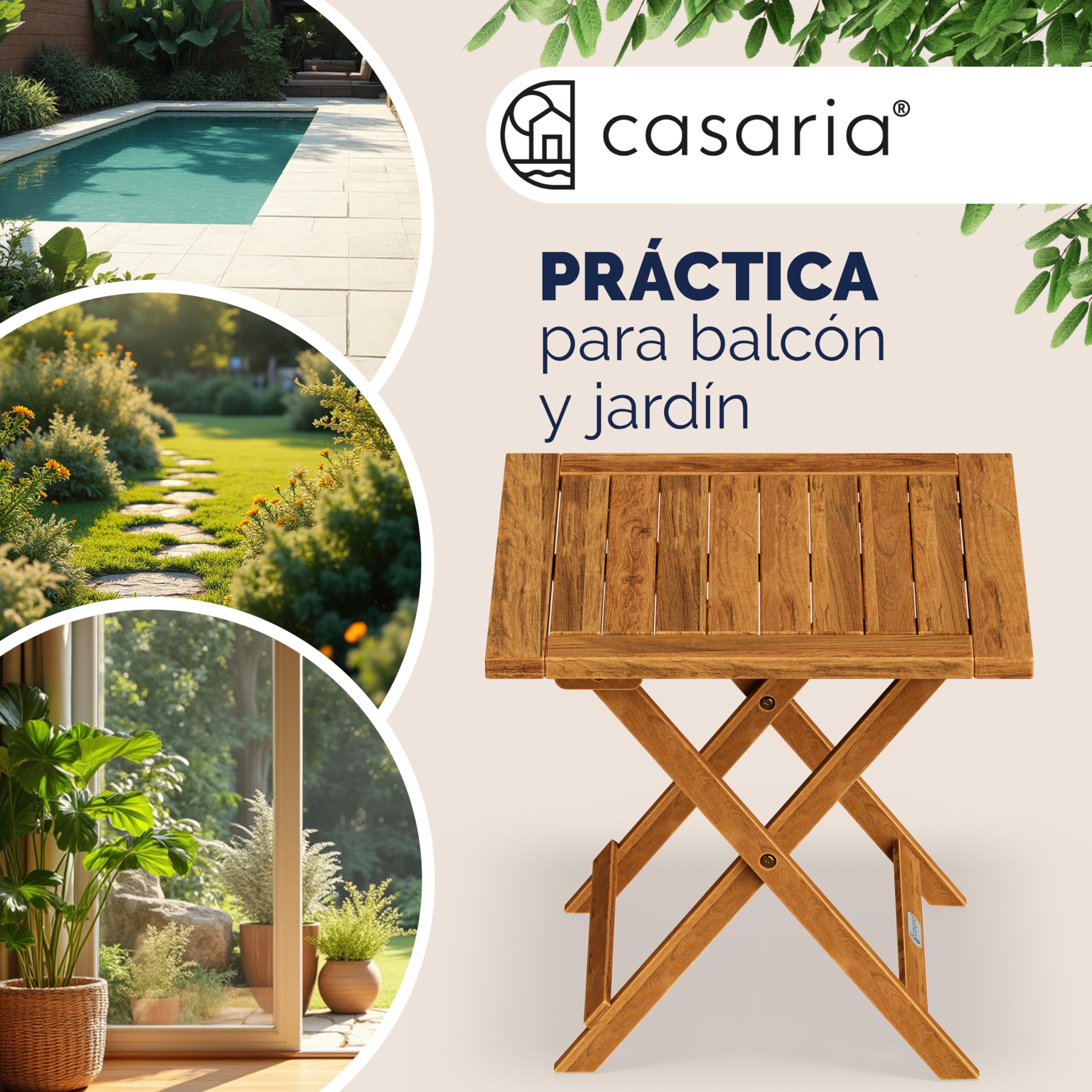 Casaria® Mesita de Jardín de Madera de Acacia 46x46cm Carga hasta 80kg Estable Resistente Intemperie Mesa Auxiliar Plegable Exterior Balcón Terraza Patio