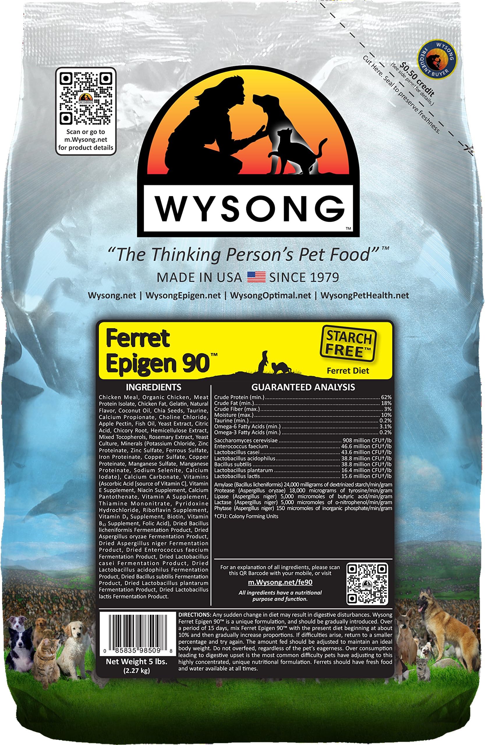 Wysong Ferret Epigen 90 - Starch Free Dry Natural Food for Ferrets, Brown, Model Number: WDFE905