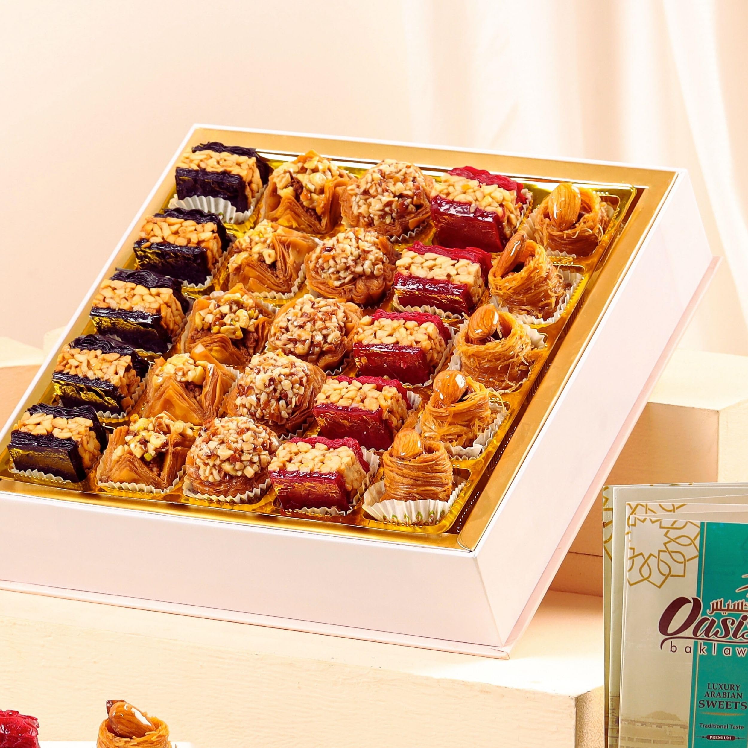 Oasis Baklawa Assorted Baklava Sweets | Rosello Collection Box – Premium Turkish & Lebanese Sweets Gift Box | Festive Gift Hamper for Rakhi, Diwali, Eid, Weddings & Corporate Gifting (25 PCS) 1