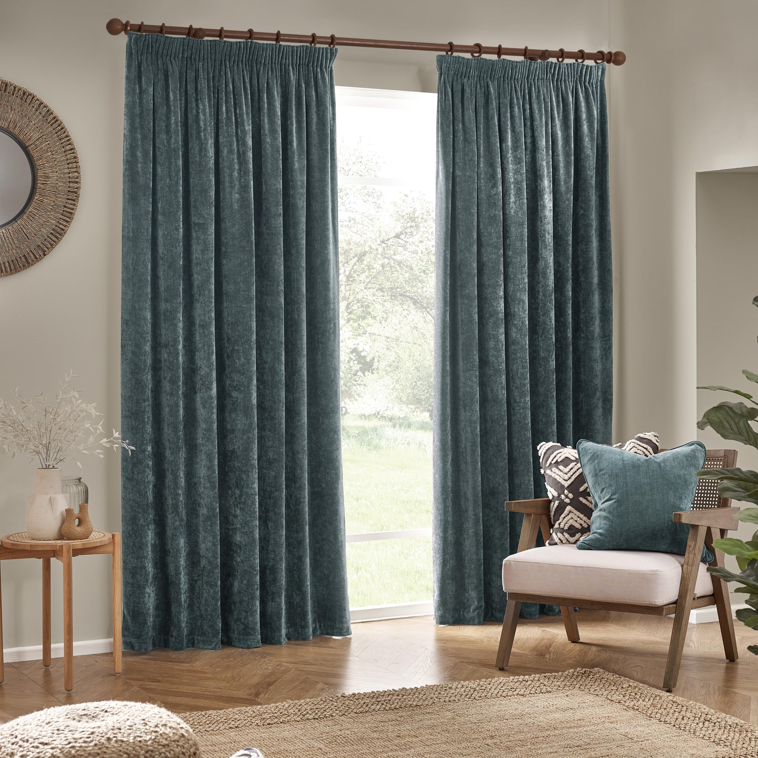 Yard furn Heavy Chenille Pencil Pleat Curtain Pair - Lined Room Darkening Soft Velvet Curtains (Marine - Width 229 x Drop 183cm) - Image 2