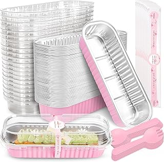 50 PACK Mini Cake Pans with Lids and Spoons,Rectangular Aluminum Foil Br...