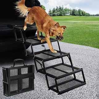 DGSL Folding Dog Stairs for Car, Mesh 16.9" Wide 4-Step Non-Slip Pet Steps