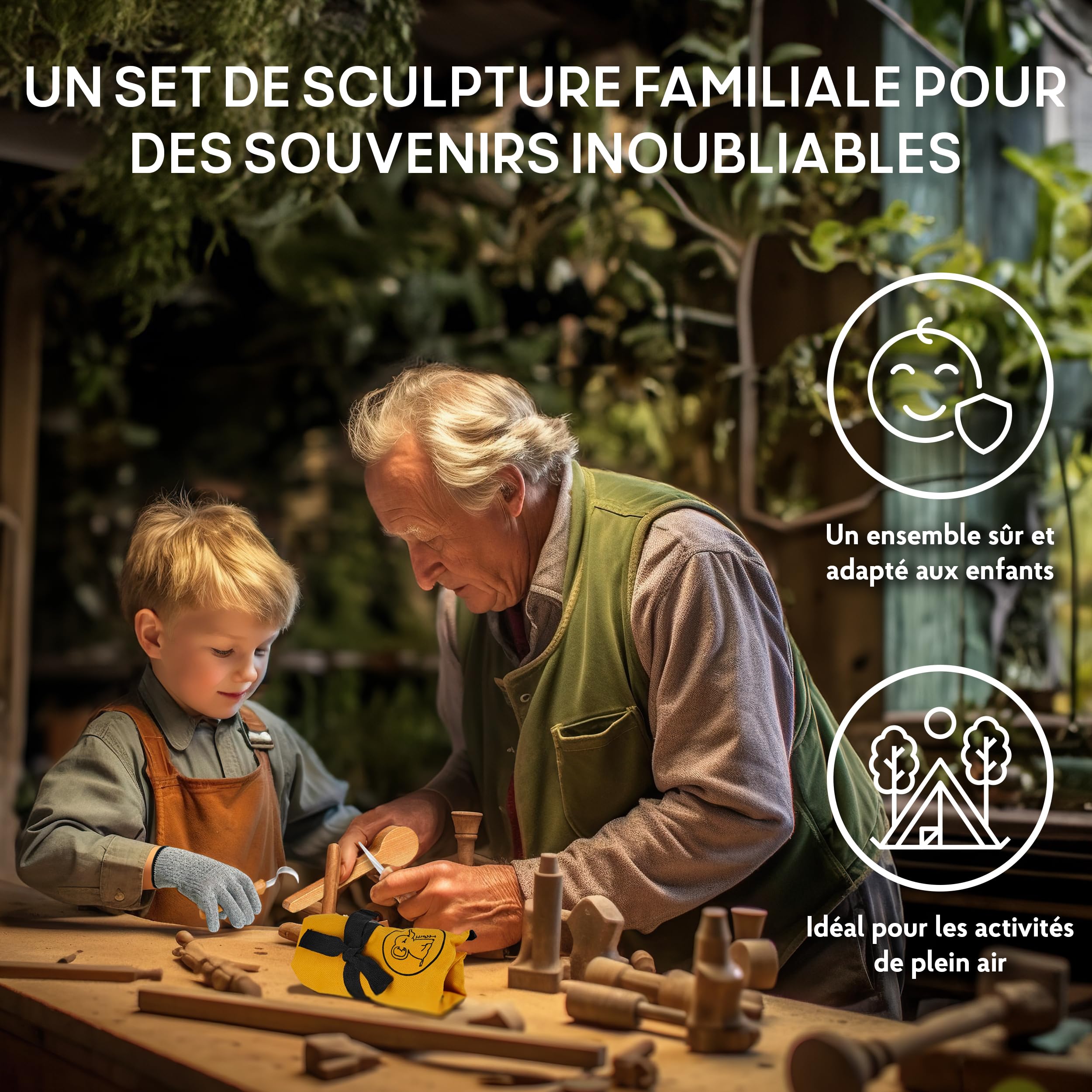 Kit Sculpture Enfants 17 Pièces Eli – Outils Qualité + Ébauche Oiseau Bois Tilleul, Gants Anti-Coupure, Guide Français