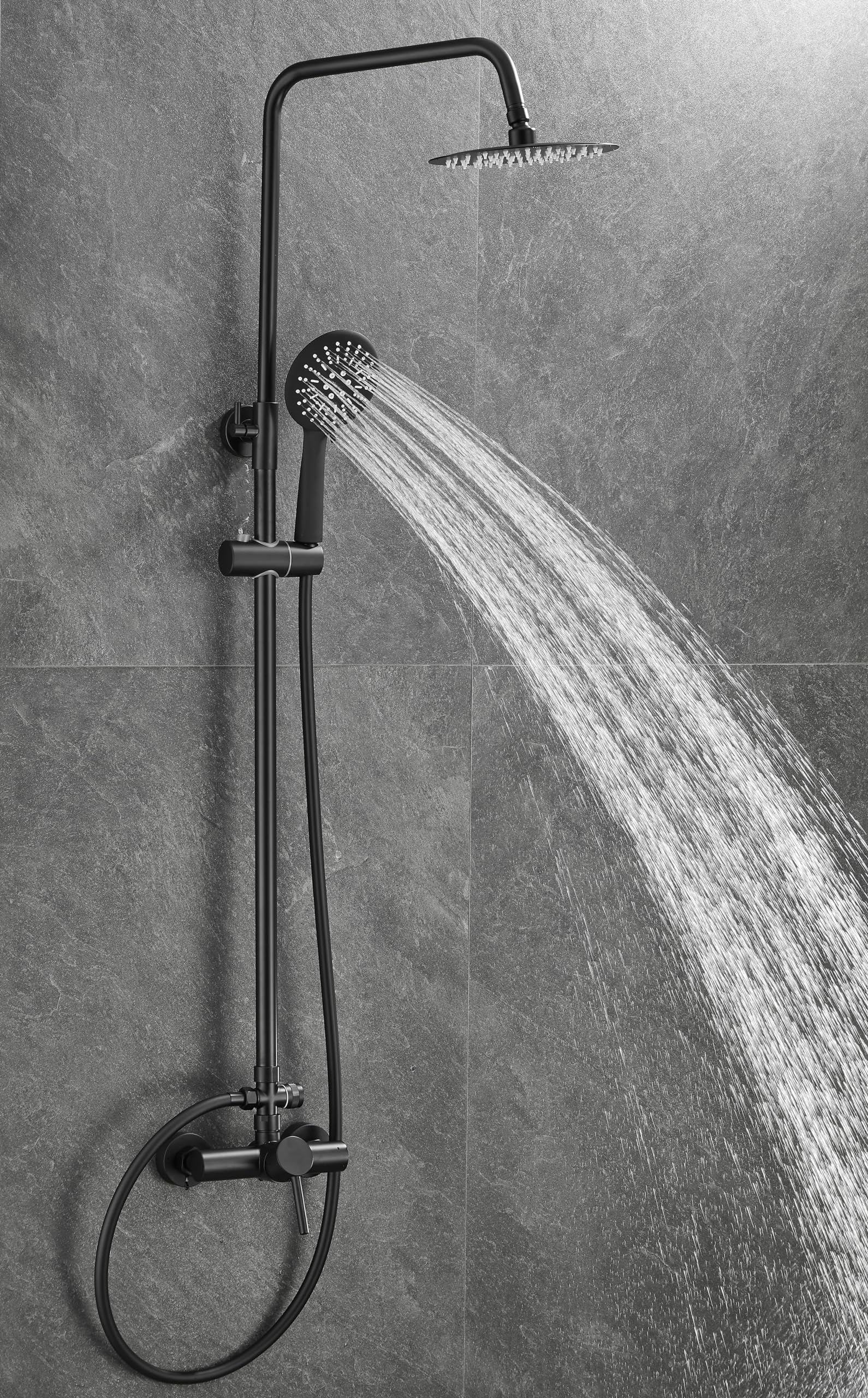 VALAZ 25 cm Series Ebro Jednouchwytowy czarny pręt prysznicowy z rozpylaczem