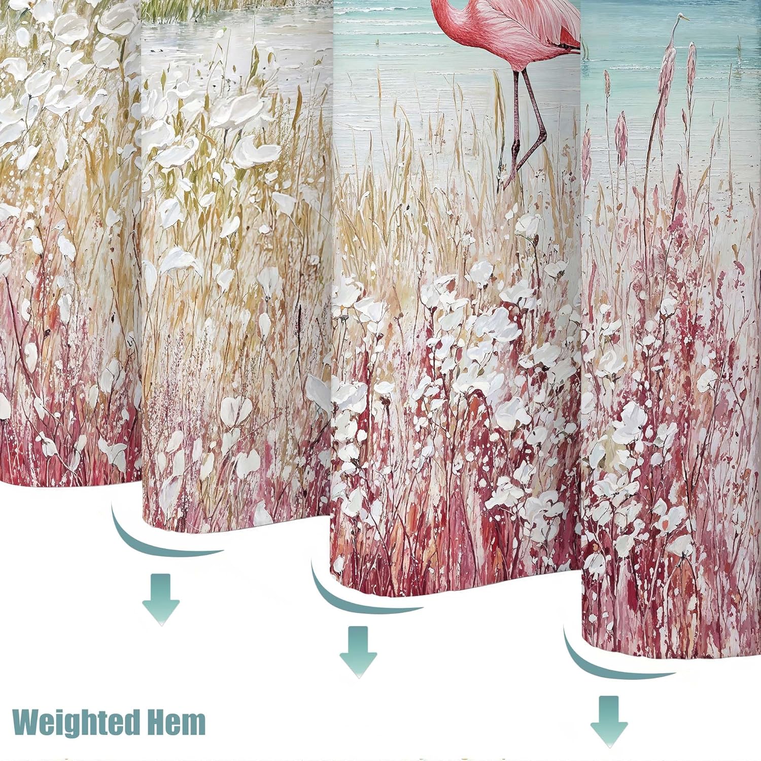 Rexful Flamingo Shower Curtain Sets Watercolour Style Wetland Shower Curtains for Bathroom Pink Summertime Flowers Tropical Beach Decor Waterproof Fabric 72 x 72 inch with 12 Hooks (Red)