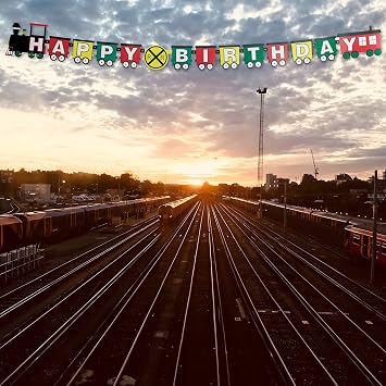 Polar Express Train Backdrop Banner-Kids Birthday Party Decor-Havercamp | Railroad-themed birthday backdrop banner for train parties, kids' celebrations, photo booths, and party decorations.
